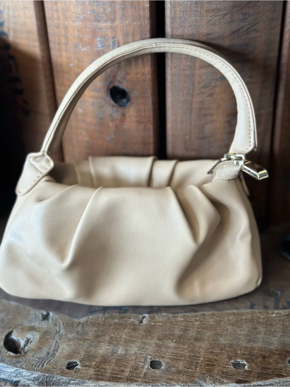 Classic Tan Gathered Wristlet Clutch